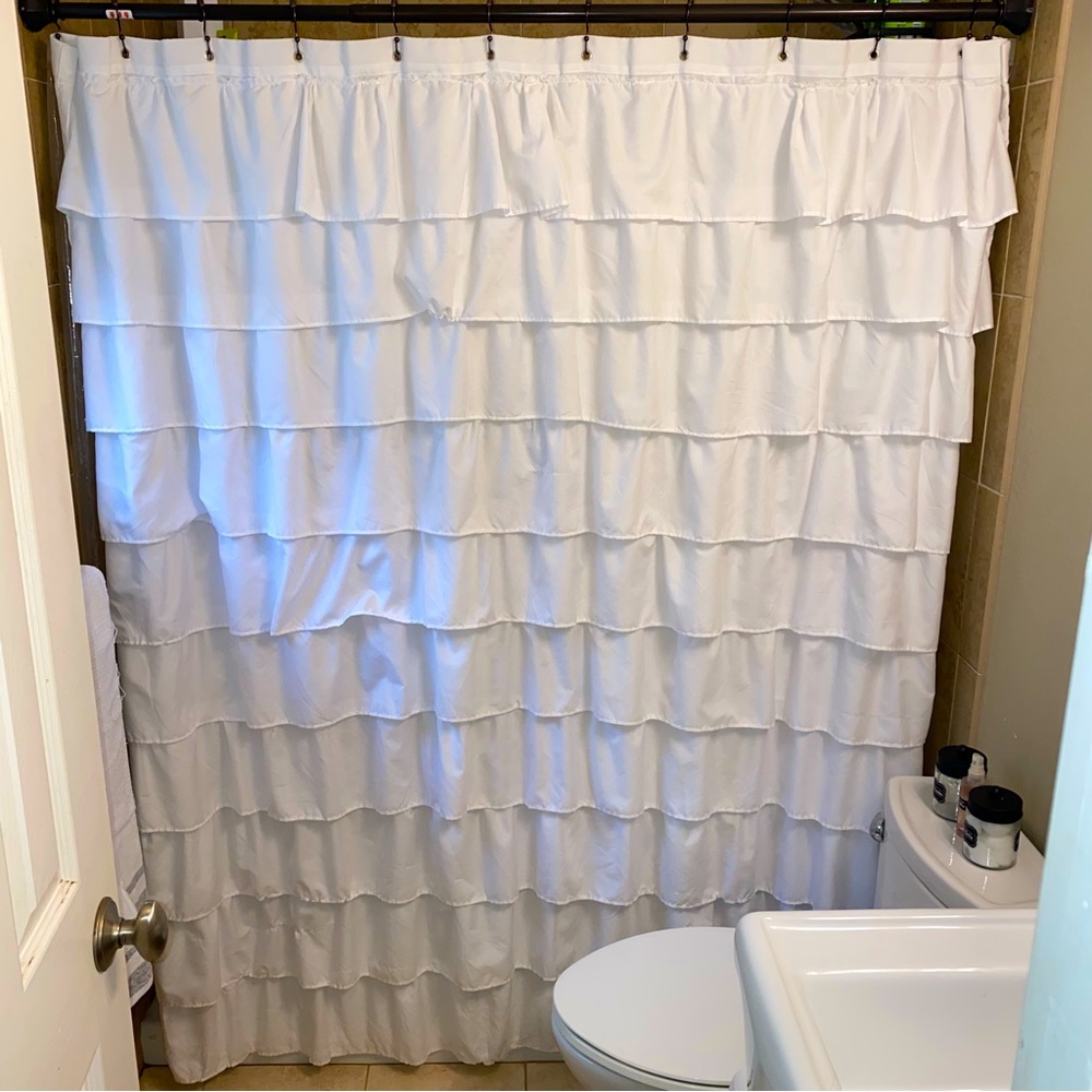 White Ruffle Shower Curtain